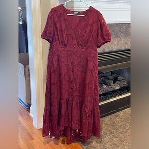 BloomChic Deep Red Textured Midi Dress - Size 14-16
